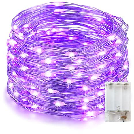 Lila LED Lichterkette Batterie, 10M 100LEDs Mini Lichterketten Silber Kupferdraht Batteriebetrieb, Wasserdicht Draht für Valentinstag, Weihnachten, Party, Hochzeit, Innen Außen Dekoration