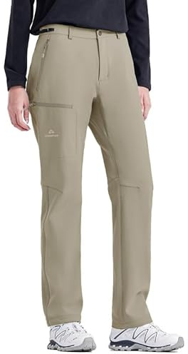 Pioneer Camp Pantaloni softshell da donna, invernali, termici, da trekking, per donne, impermeabili, antivento, con 3 tasche con cerniera e vita regolabile per autunno e inverno, cachi, S