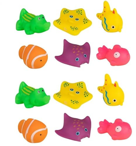 Katzen Pool Wasserspielzeug | 12 Stk Schwimmende Fische Spielzeug Katze | Quietschend Meereslebewesen Interaktives Katzenspielzeug Wasser | Niedlich Wasserspielzeug Katze für Katzenpool, Hundepool