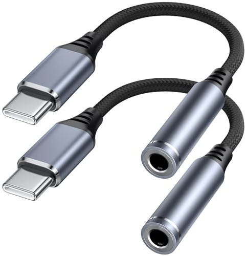Adaptateur USB C Jack vers casque femelle 3,5mm,câble audio de type C vers auxiliaire,compatible avec16 Pro Max Plus 15 Galaxy S24 S23 S20 Ultra,iPad Pro 2021/2020/2018,Google Pixel 9 (Gris-2 Pack)