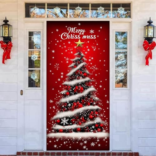 Christmas Front Door Cover Elastic, 36 * 80'' Door Decorations for Christmas Festive Party Home Decor (Red1)