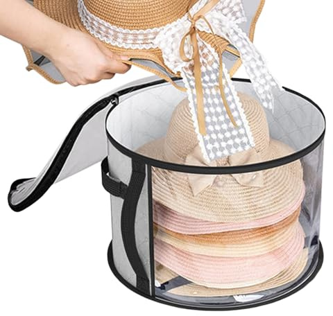 Caja para sombreros | Cajas transparentes de gran capacidad para hombres, funda plegable con tapa y asa de transporte para ropa, armario, dormitorio, debajo de la cama, garaje, maletero, armario