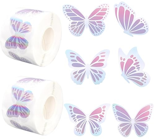 Schmetterling Sticker, 1000 Stück Schmetterling Aufkleber, Glitzer Schmetterlinge Aufkleberrollen, Wasserfester Selbstklebende Dekorative Aufkleber für Scrapbooking, Wand, DIY Deko, Geschenkverpackung