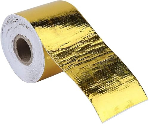 MotorMinds 10M * 5cm de cinta adhesiva de aluminio, 1 rollo de cinta adhesiva de aluminio dorado para automóviles, envoltura de protección contra el calor para tubos de escape de motores de automóvil