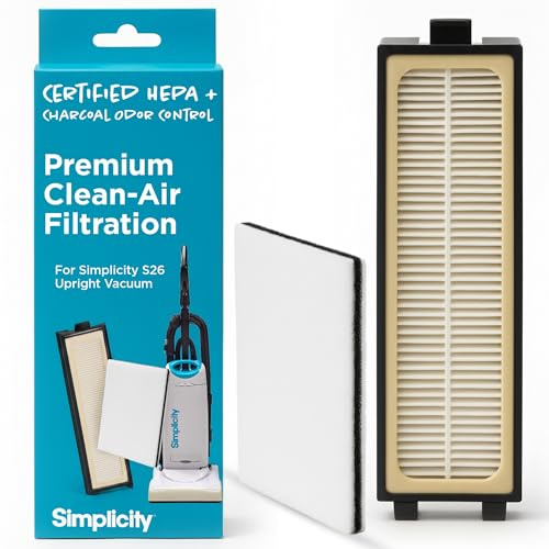 Simplicity Vacuums SF26 HEPA Filter Media Set for Simplicity Premium Allergy Upright Vacuum – Certified-HEPA Media Filter and Charcoal Infused Pre-Filter, Compatible with S26 Upright Vacuum Only
