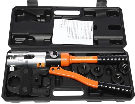 Hydraulische Rohrpresszange, 10 Tonnen Profi Presszange U-Kontur mit U16/U20/U25/U32 & Werkzeugkoffer - Für Alu-Verbund-, PEX-, PB-Rohre im Energie, Telekommunikation Bereich
