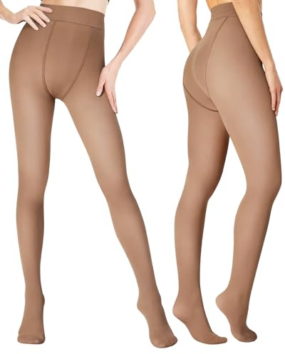 EOAMGO Collant termici da donna, invernali, 220 g, imbottiti, in pile, per 5 ~ 15 °C, marrone, L