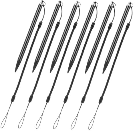 CLISPEED 6pcs Anti-lost Stylus Pen for Resistive and Capacitive Touch Screens with Tether Lanyard, Aluminium and Abs Material, Smooth Writing Experience and Wide Compatibility for Tablets