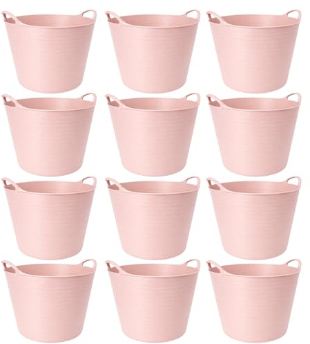 TUKA Pack de Capazos de Plástico 42 L – Rosa Pastel Profesional | Barreño, Cubo, Espuerta, Cubeta Resistente Multiusos para albañilería, jardinería, Agricultura y hogar (12, Rosa)