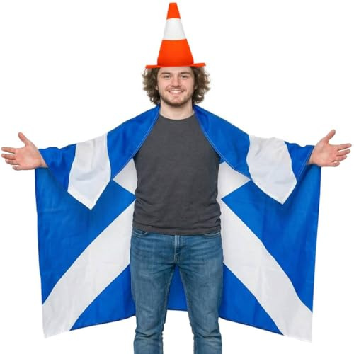 Schottland-Weltmeisterschafts-Outfit, tragbar, schottische Flagge, Umhang, Verkehrskegel, Hut, Kostüm, Fussball-Fan, Kostüm, Festival, Fans, Set, Schottenkaro, Motto-Party-Zubehör