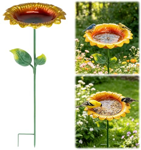 WEXFFU Metal Bird Bath for Garden, Freestanding Birdbaths Bowl Outdoor, Metal Sunflower Garden Stake Bird Bath Bowl and Bird Feeder Butterfly For Yard Patio Porch Lawn Pathway Ground