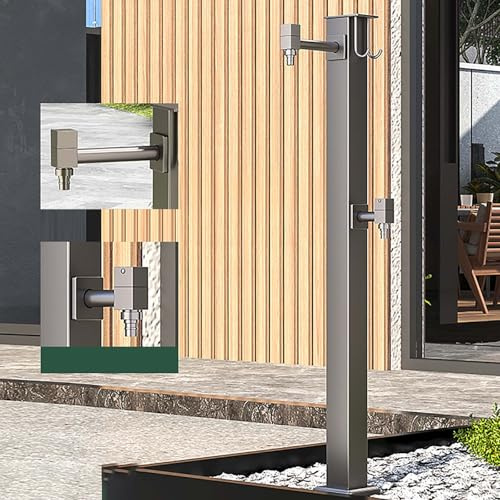 Colonna d'Acqua da Giardino in Acciaio Inox 304 - Supporto per Tubo Flessibile autoportante con 2 rubinetti, Rubinetto antigelo a Pavimento per Giardino Verticale, fontan