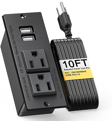Kungfuking Desktop Power Grommet Conference Recessed Power Strip in Desk Outlet Power Socket 2-Socket &2-USB Ports 9.85 FT Extension Power Cord, ETL Listed