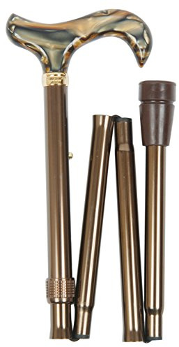 Gehstock Design - Faltstock PEARL, höhenverstellbar von 82 cm-92 cm, Griff in Perlmutt-.Optik, Stock Leichtmetall glanz-braun mit Gummipuffer