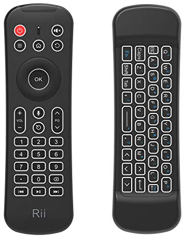 Rii Mini MX6+ (Wireless + IR) - Telecomando con Mouse giroscopico, Tastiera retroilluminata e Microfono integrati per Smart TV Android, TV Box, PC Windows e Mac