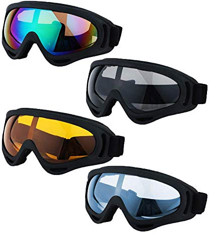 LJDJ Ski Goggles, Pack of 4 - Snowboard Adjustable UV 400 Protective Motorcycle Goggles Outdoor Sports Tactical Glasses Dust-Proof Combat Military Sunglasses for Kids, Boys, Girls, Youth, Men, Women