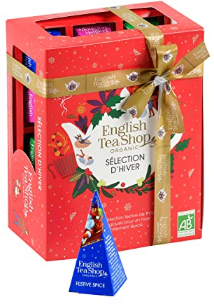 English Tea Shop - Coffret thé de Noël bio - Sélection d'hiver rouge - 4 thés de Noël - Boîte de 12 sachets - Coffret cadeau thé à offrir - Cadeau de Noël petit prix