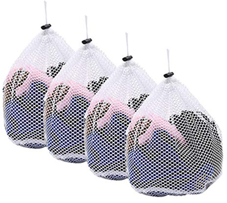 Booding 4 Stück Wäschenetze Wäschebeutel Waschmaschine mit Kordelstopper Wiederverwendbare Groß Netzbeutel für Wäsche/Schutz/Waschnetz,Waeschesack für Babywäsche/Unterwäsche/Socken Grobes Loch L*4