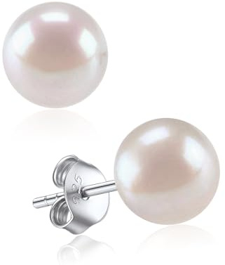 ChicSilver Pendientes Mujer Perla Bola Plata 8mm Aretes Piercing Oreja