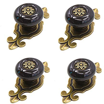 Wilsonzin 4 StüCk Keramik Knauf Vintage SchranktüRknöPfe MöBelknöPfe,KommodenknöPfe SchubladenknöPfe, Mit 30 Mm Schraube Knopfgriff FüR KüChe Bad Schrank KnöPfe (Schwarz)