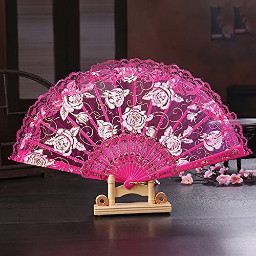 Hochzeitsfächer Spitze,Handfächer Spanische Barock Viktorianischen Faltfächer Klappfächer Vintage Damen Herren Folding Fans Fächer für Hochzeit Geschenk Party Kostüm Karneval Tanzen Fasching,Rose
