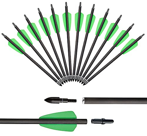 Huntingdoor Flèches en Carbone à Boulon d'arbalète de 7,5 avec Pointe de flèche remplaçable et flèche de Chasse à l'arc à ailettes en Plastique de 2 pour arbalète Adder Cobra System
