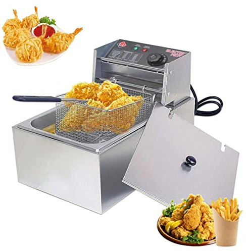 XJYMCOM Stainless Fat Fryer 2500W 10L Electric Deep Fryer Non-Slip Easy Clean Adjustable Temperature Control Fryer with Basket Lid Silver