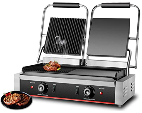 AIZYR Griglia per Panini Professionale in Acciaio Inossidabile Tostapane Elettrico per Panini con Doppio Controllo della Temperatura 122-572℉ per Hamburger Sandwich Steaks