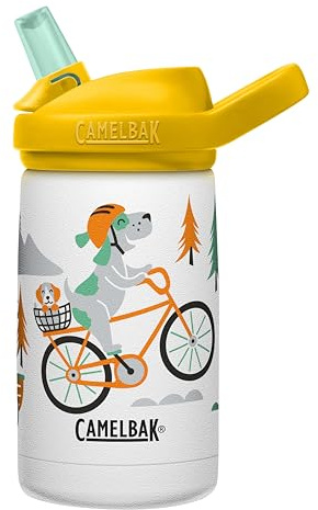 CamelBak Eddy+ Kids Insulated Stainless Steel Water Bottle with Bite Valve Straw, Leak‑Resistant Design for Everyday Hydration, 12oz, Biking Dogs