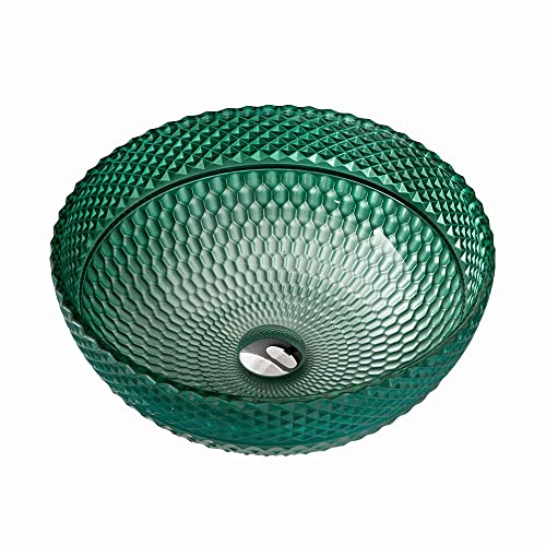 chicstyleme Bathroom Basin Sink Round Glass Vessel Sinks for Cloakroom Diameter 395mm die-cast Glass Basin Countertop Wash Basin Without Faucet Turquoise Green