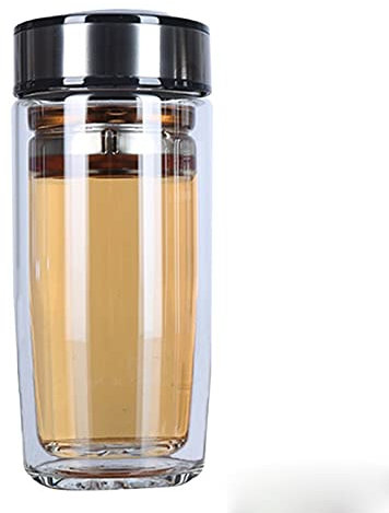 ZHANGWING Taza de Cafe Botella de Agua de Vidrio de Doble Pared de Alta Pared Botella de té de Vidrio de Alto borosilicato con Filtro de infusor Botella de Agua Deportiva portátil Deportiva