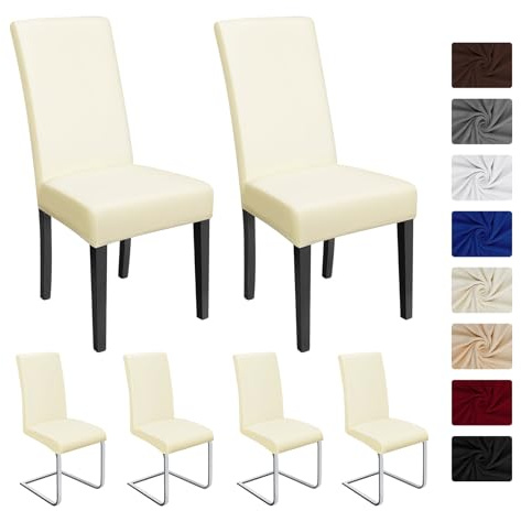 Stuhlhussen 6 Stück, Stretch-Stuhlbezug elastische moderne Husse Elasthan Stretchhusse Stuhlbezug Stuhlüberzug . bi-elastic Spannbezug, sehr pflegeleicht und langlebig Universal (6 Stück,Creme-beige)