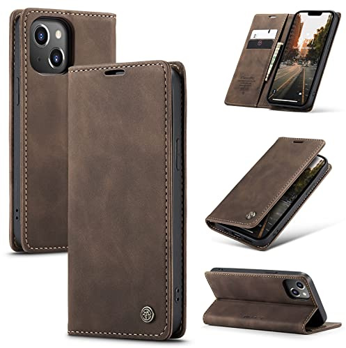niloucase Kompatibel mit iPhone 14 Plus Hülle Leder,Magnetverschluss Premium PU Leder Flip Case,Standfunktion.-Kaffee Braun