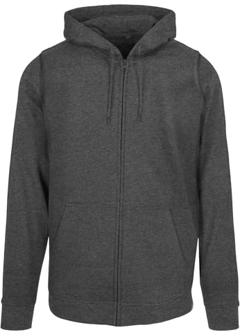 Build Your Brand Huvtröja för män, basic dragkedja, hoodie, klassisk huvtröja för män med dragkedja, kol, XS