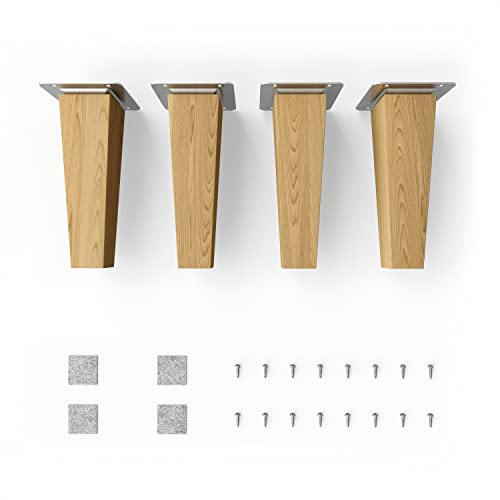 Sossai Möbelfüße aus Massivholz Eiche mit Öl-Finish, Clif Square HMF3, 15 cm hoch, eckig, gerade Ausführung, für Kommoden, Schränke, Regale