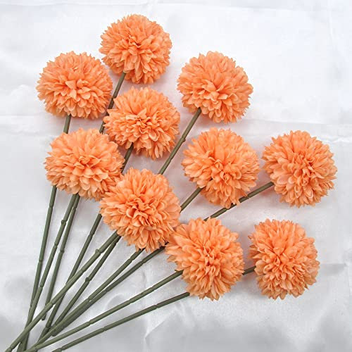 Künstliche Chrysanthemen-Kugelblumen, Blumenstrauß für den Herbst für wichtige Menschen, herrliche Moral für Zuhause, Büro, Kaffeehaus, Deko-Partys und Hochzeiten (orange), 10 Stück