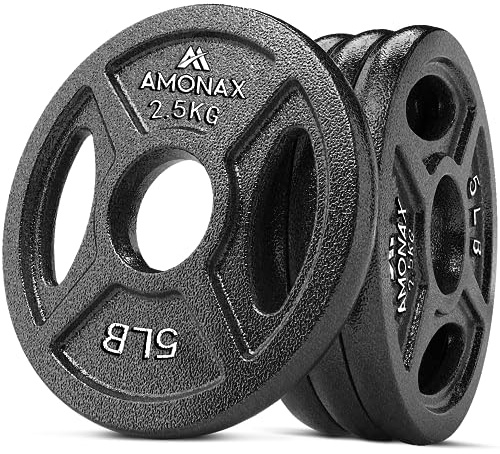 Amonax AMONAX Gusseisen Hantelscheiben Set, 2,5kg, 5kg, 10kg Hantel Set für 25mm & 50mm Olympia Gewichte Hantel Bar, Metall Hantelscheiben für Gewichtheben und Hip Thrust, Hantelscheiben für Home Gym