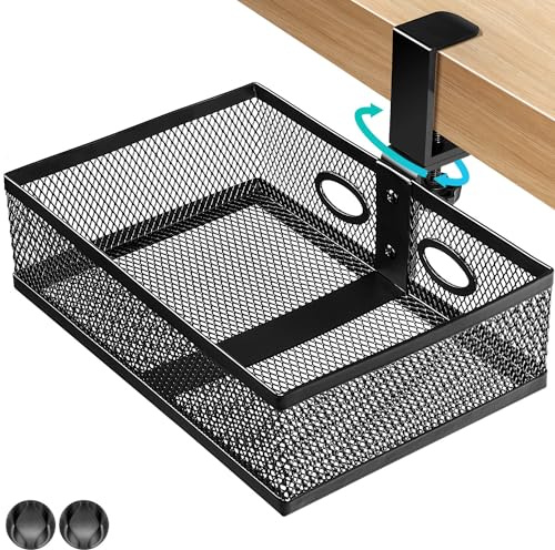 AceList 360° unter dem Schreibtisch Schublade Organizer Bleistift Schublade, 360° drehbare Schreibtisch-Organizer mit 2 Kabellöchern, Geeignet für Home Office Schule, Schwarz