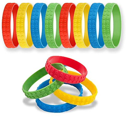 Bymivofun 8 pezzi Braccialetti da Costruzione, Braccialetti in Silicone Colorato in Mattoni, per Riempitivi per Borse Goodie Carnival Prize Party Friends Forniture di Compleanno (18cm)