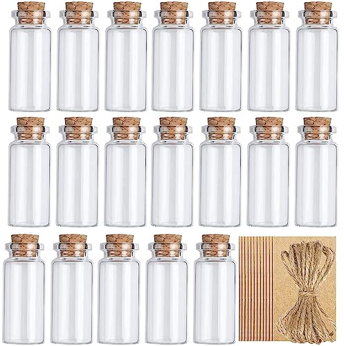ATB-Foger 20Stk 10ml Glasfläschchen Kleine Reagenzglas Mini Flaschen mit korken für DIY Dekoration Hochzeitsgeschenke Party(20 Bindfaden+20Stk Hängeetiketten)