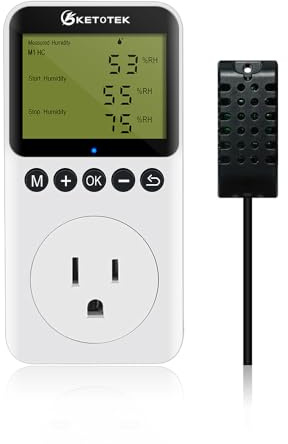 KETOTEK Digital Humidity Controller Outlet Plug with Sensor Probe, 120V Humidistat Controller Plug for Reptile Mushroom Greenhouse, Humidity Switch Outlet