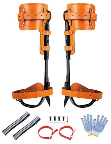 Forged Steel Tree Climbing Spikes, Adjustable Tree Climbing Gear, Climbing Spurs Gaffs with Leather Pads, Arborist Climbing Equipment Tree Work Hunting Gear with Straps & Gloves