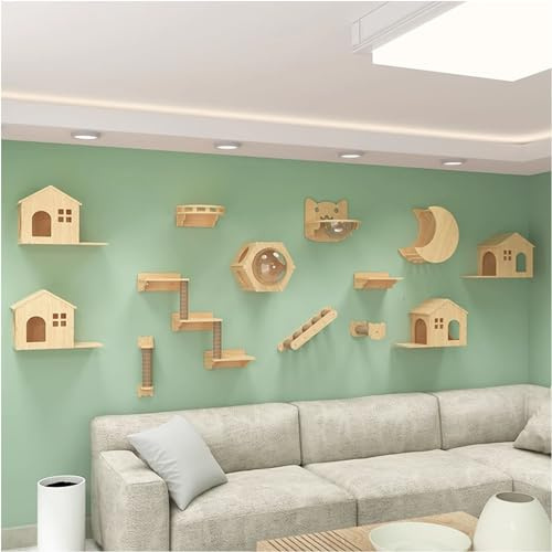 Kletterwand Katzen Set, Katzen Wand Klettern, 15 mm Dicke Massivholzplatte, Einfache DIY-Montage (Size : Style 6)