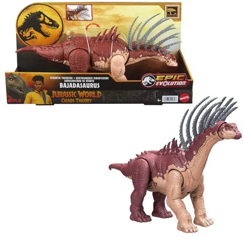 Mattel Jurassic World: Die Chaostheorie Netflix - Gigantic Trackers Bajadasaurus-Actionfigur Dinosaurier-Spielzeug mit wütendem Halsangriff, Evolution-Stacheln, peitschendem Schwanz, HTK80