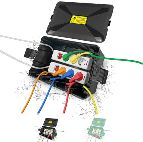 NARTOV Kabelbox Wasserdicht XXL(32x22x13 cm), 7 Austrittslöcher Box Wasserdicht Wetterfester Anschlusskasten für den Außenbereich, Wasserdichte Kabelbox IP54 Wetterfeste Steckerabdeckung (Schwarz)