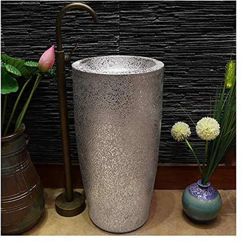 Vanity Unit with Basin,Bathroom Basin Sink with Full Pedestal, Pedestal Sink Handcrafted Ceramic wash Basin Pedestal washbasin, Kaolin Clay Pedestal Sink Round Freestanding Sink fo