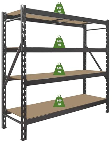 TRUTZHOLM Schwerlastregal Emil 180x190x60 cm 3200 kg aus Stahl Stecksystem 4 Fachböden Pickregal Lagerregal Industrieregal Weitspannregal für Werkstatt Lagerhalle Garage