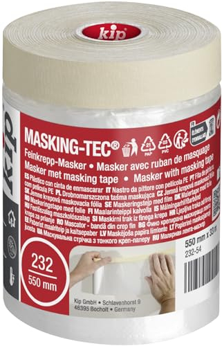 kip Tape 232-54 Feinkrepp-Masker – Abdeckfolie mit Kreppband zum Streichen & Lackieren – Schutz vor Farbflecken – 550mm x 33m
