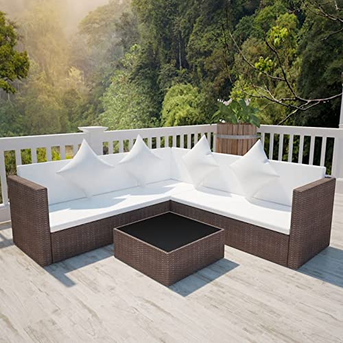 Tidyard 4-TLG.Garten-Lounge-Set mit Auflagen Gartenmöbel Set Outdoor Lounge Sofa Terassenmoebel Set Essgruppe Gartenlounge Balkonmöbel Sitzgruppe für Balkon,Garten Poly Rattan Braun-887