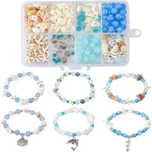 SUNNYCLUE 1 Box 6 Teiliges Set Zum Basteln von Ozean Armbändern Muschelperlen Seestern Perlen Sommer Meerestier Anhänger Glücksbringer Türkis Perlen Steinsplitterperlen Glasperlen In Großen Mengen Für